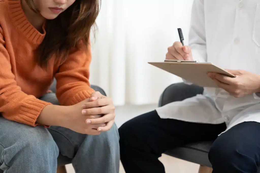 Therapist and client in discussion.