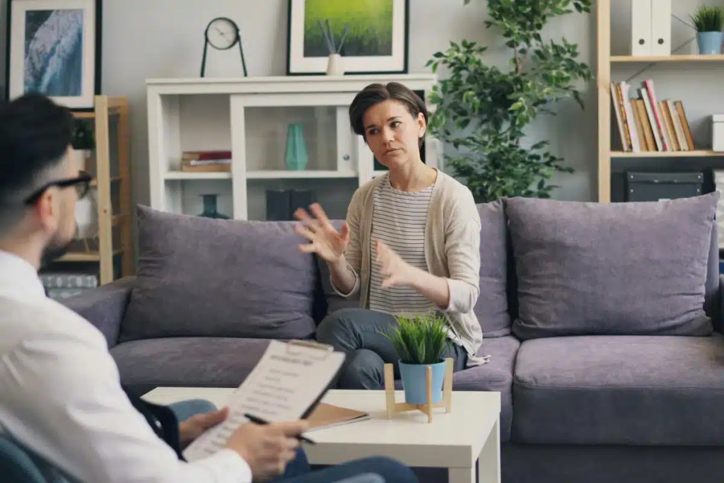 Therapist session in a cozy room